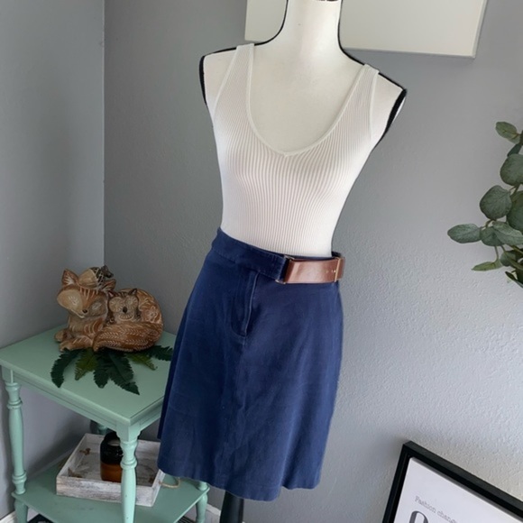Brooks Brothers Women’s size 14 Blue Skirt Faux Brown Belt Zipper Button GUC - Picture 2 of 14